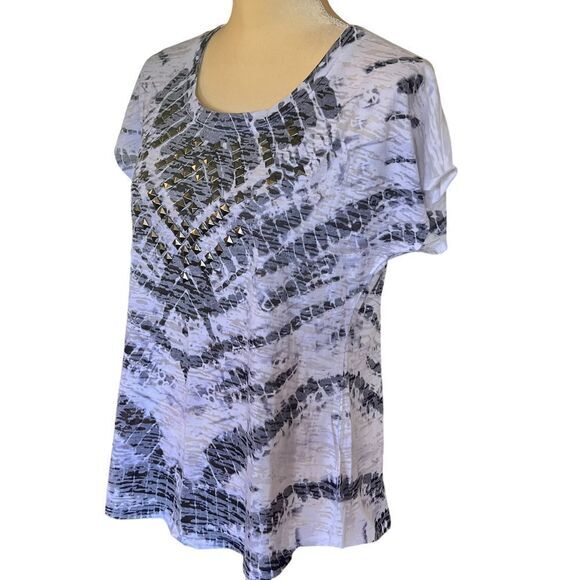Cato Women's Tie-Dye T-Shirt with Studded Embellishment Gray White Medium - Picture 3 of 13